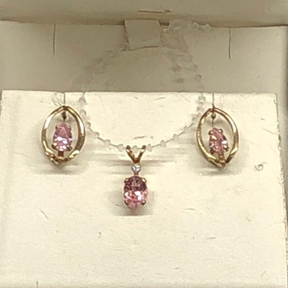 Pink Tourmaline 14 KGF earrings and pendant - Picture 3 of 3